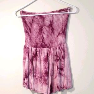 Strapless Maroon/Pink Tie Dye Romper